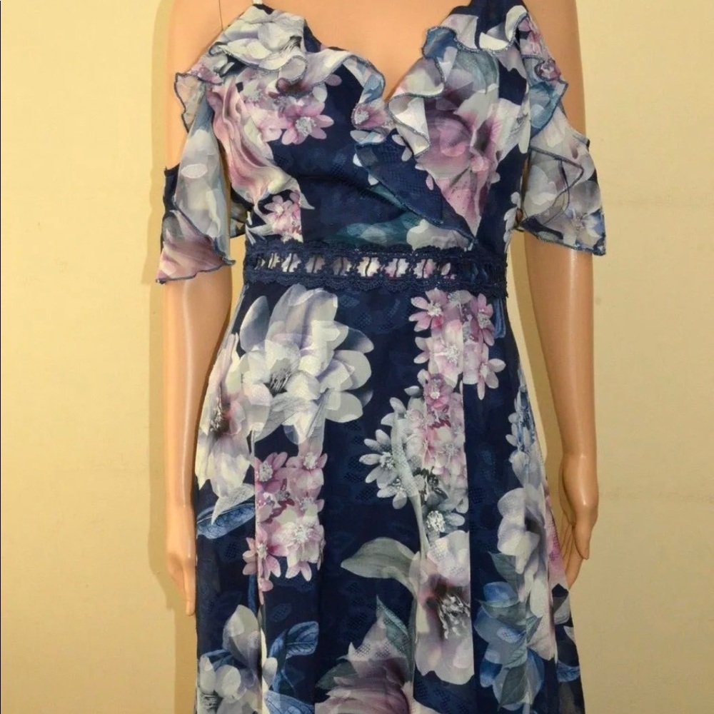 Lipsy floral tropical ruffle navy cold shoulder maxi dress brand new w tags